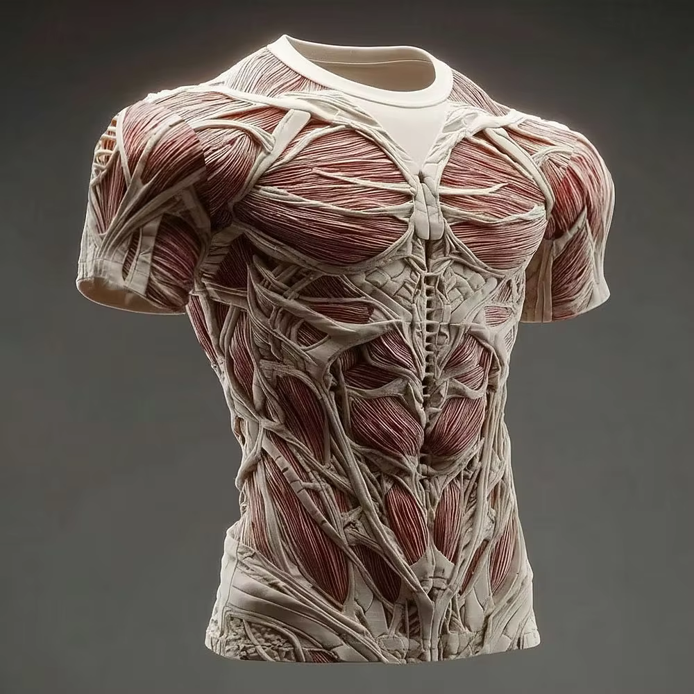 T-shirts Horreur Squelette Musculaire Humain Imprimé 3D Homme Femme Manches Courtes Col Rond Hauts Décontractés