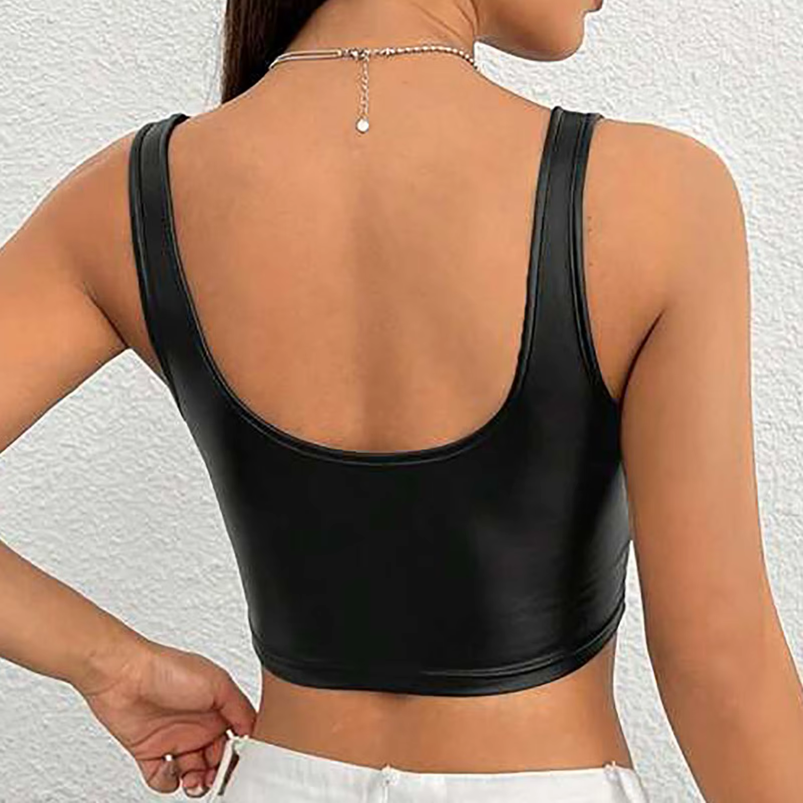 Débardeurs pour femmes 1 pièce body en cuir sous-vêtements Sexy col carré sans manches minceur Camisole intégré