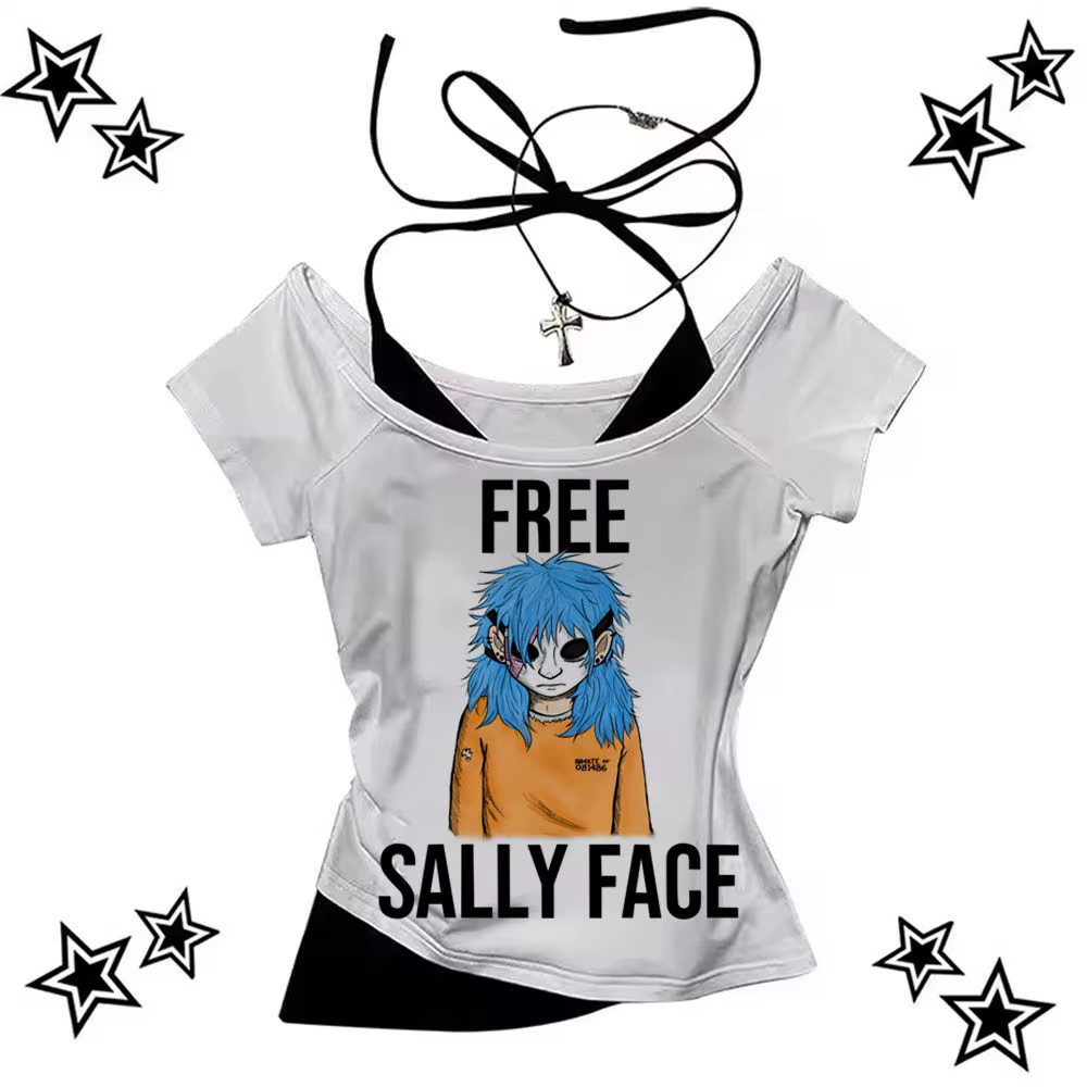 Sally Face t-shirt fille streetwear Vintage Grunge graphique
