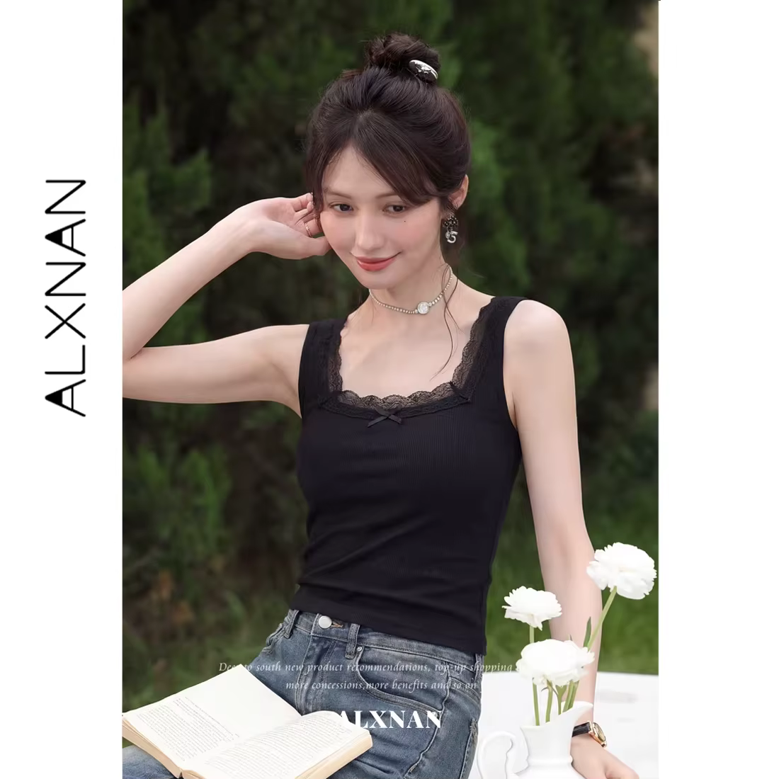 ALXNAN – débardeur en dentelle noire pour femmes