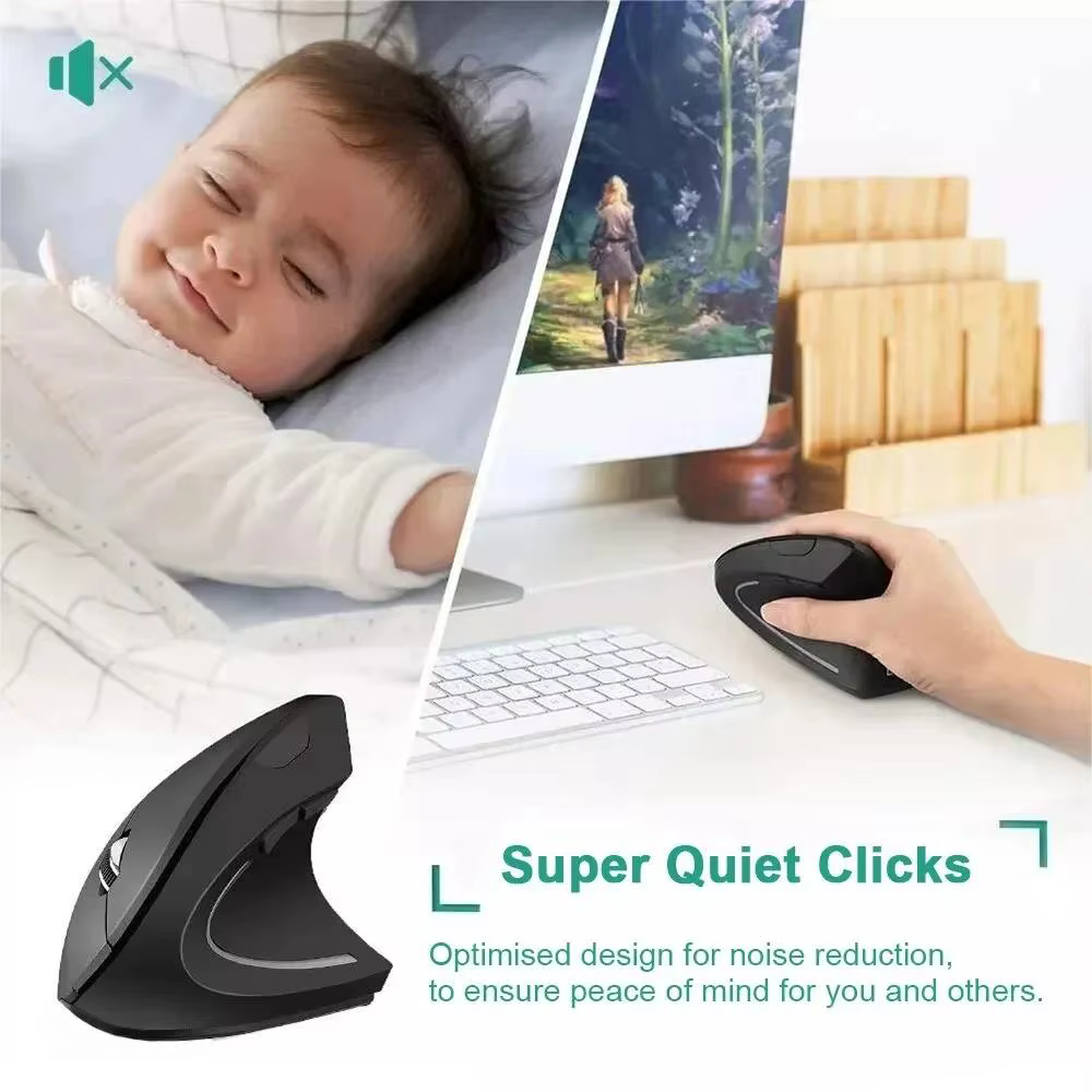 Souris verticale sans fil Bluetooth 800 1200 1600 DPI 6 boutons poignée latérale personnalisée ergonomique 2.4G muet souris d'ordinateur de jeu PC