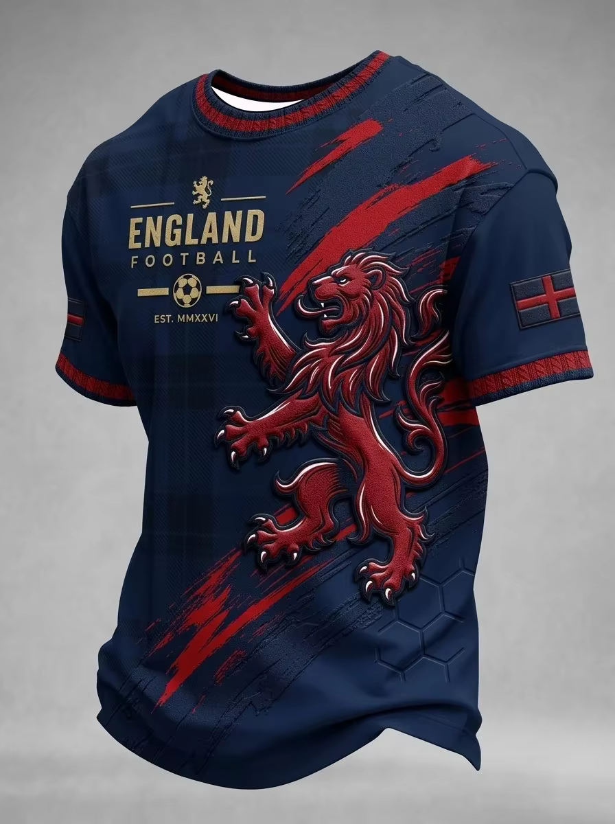 T-shirt d'entraînement de football pour supporters d'Angleterre 2026 - Impression 3D - Tendance, confortable et respirant - Vêtements pour toute la famille