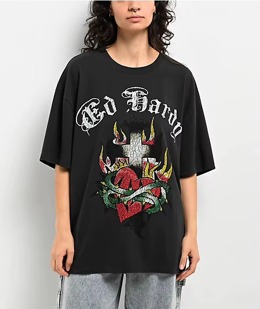 T-shirt en coton avec motif graphique Crouching Panther Ed Hardy Y2k Tattoo Art Street Trendy Brand pour hommes et