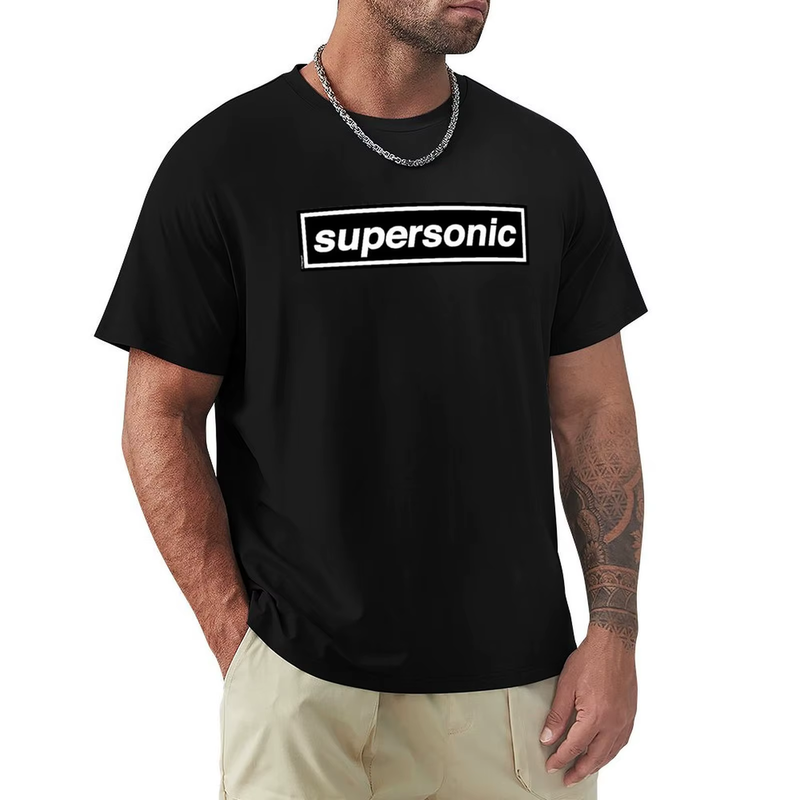 OASIS - SUPERSONIC (L'original et le meilleur) [bleu ciel] Tribute du groupe - T-shirt fabriqué aux années 90