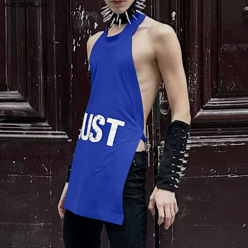 INCERUN – débardeurs imprimés pour hommes, sans manches, dos creux, gilets d'été sexy, streetwear, hauts à la mode pour hommes, à lacets