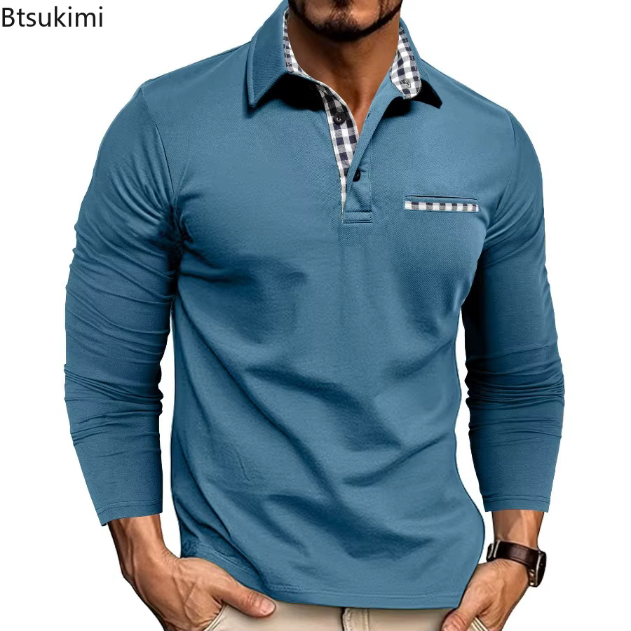 Nouveaux Polos Homme Manches Longues 2026 – Collection Printemps-Automne – Coupe Slim Décontractée – Col Rabattu – Hauts Tendance de Haute Qualité – T-shirts Masculins
