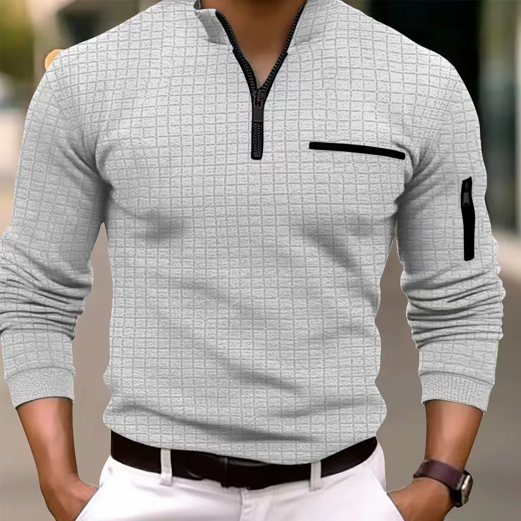 Printemps automne hommes Polo solide damier Plaid bras fermeture éclair mode respirant sport