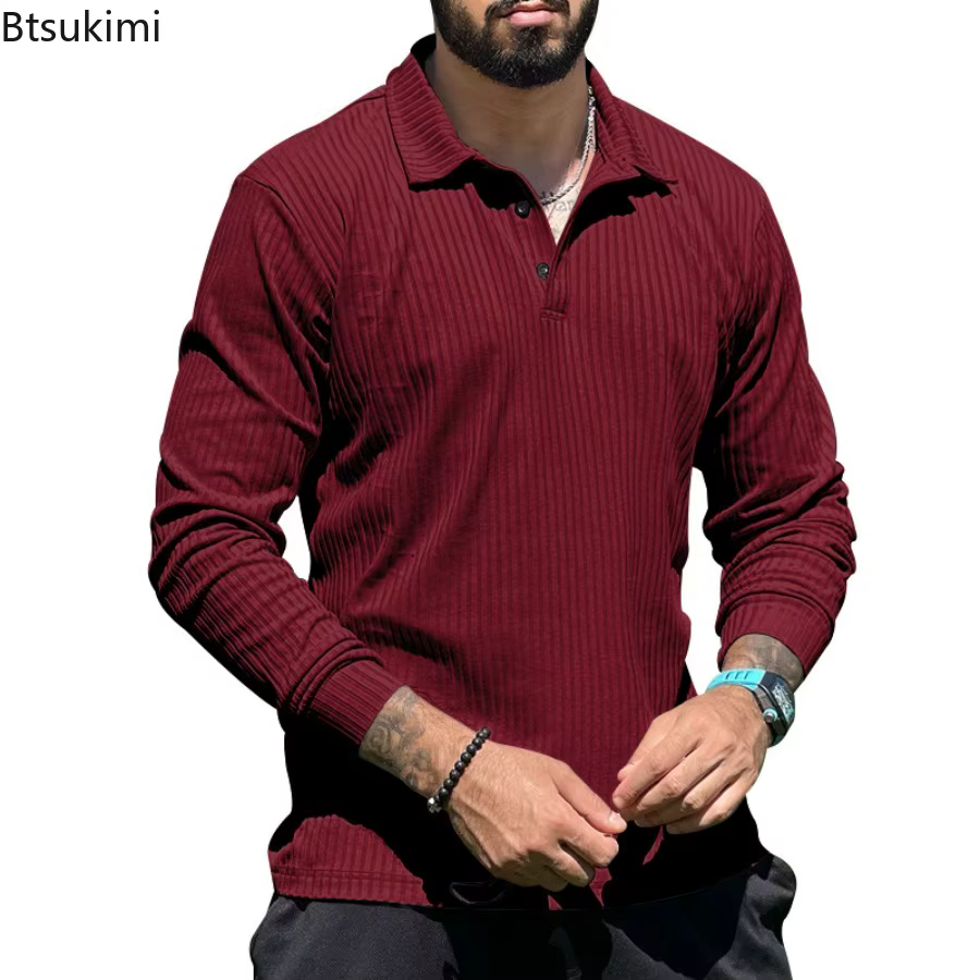 Nouveau T-shirt Polo Décontracté à Manches Longues pour Homme
