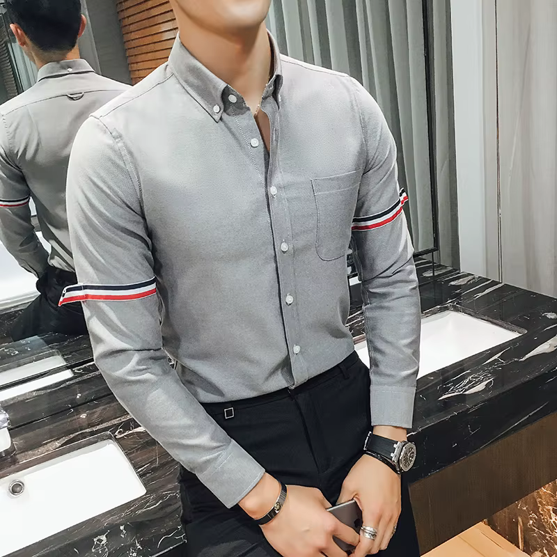 Chemise homme - Chemise sans col en mélange de coton Oxford