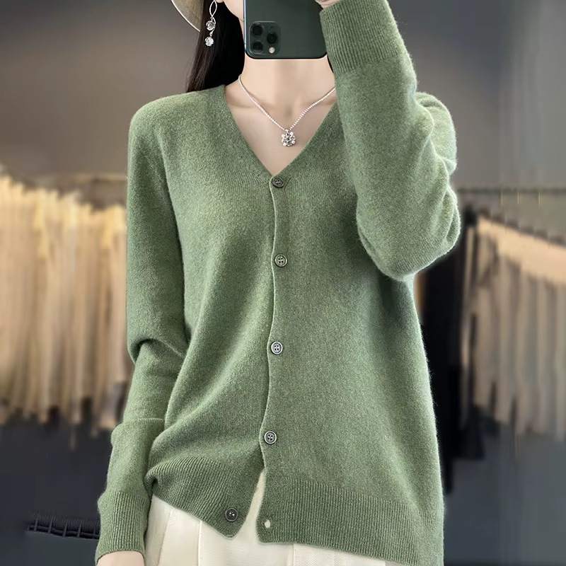 100% laine mérinos pull automne hiver femmes nouveau col rond solide tricoté Cardigan décontracté cachemire tricots à manches longues doux hauts