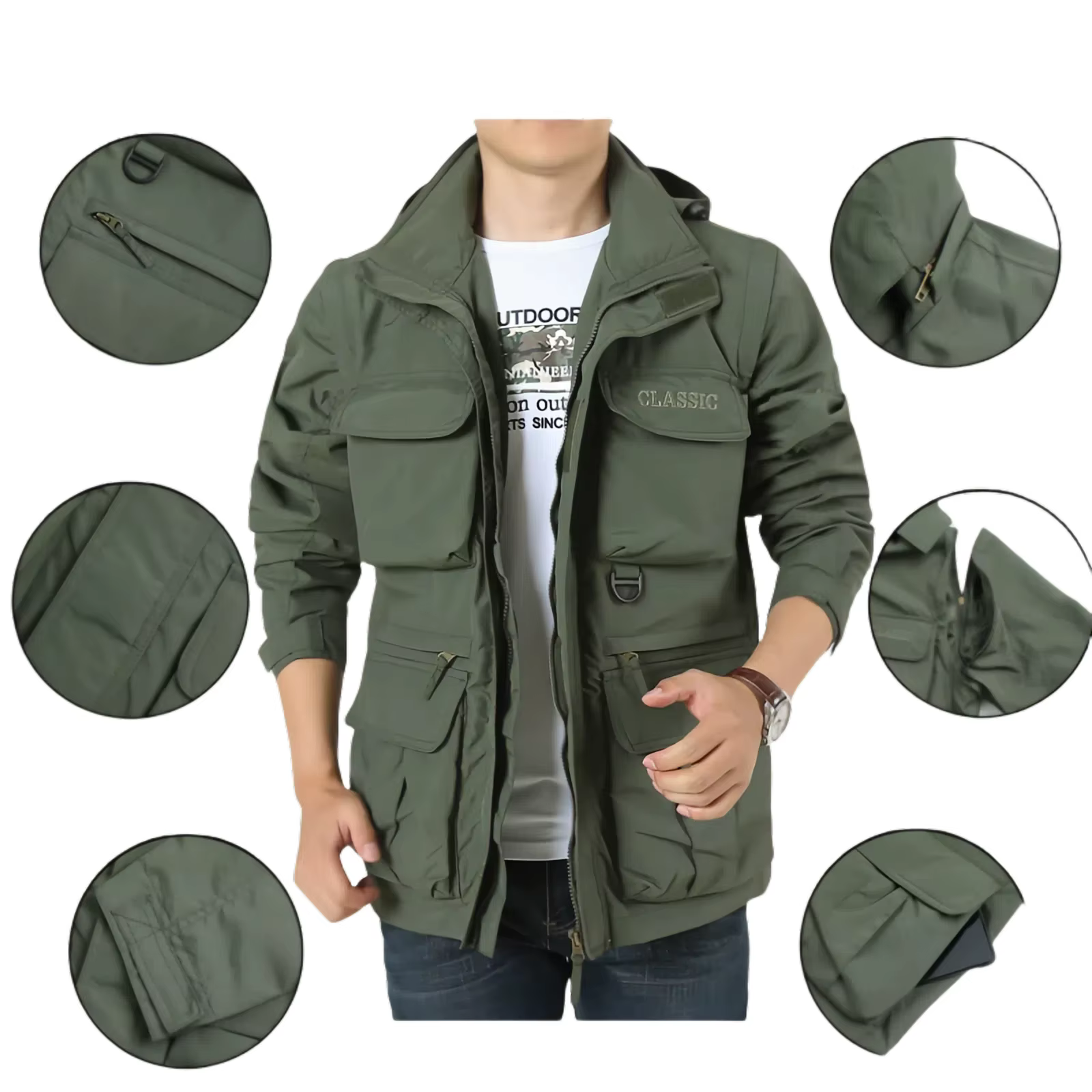 Veste à capuche imperméable et détachable pour hommes