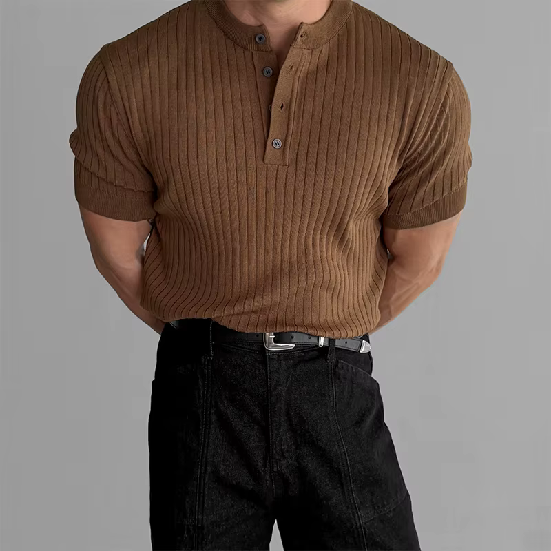 T-shirt Henley côtelé à manches courtes pour homme