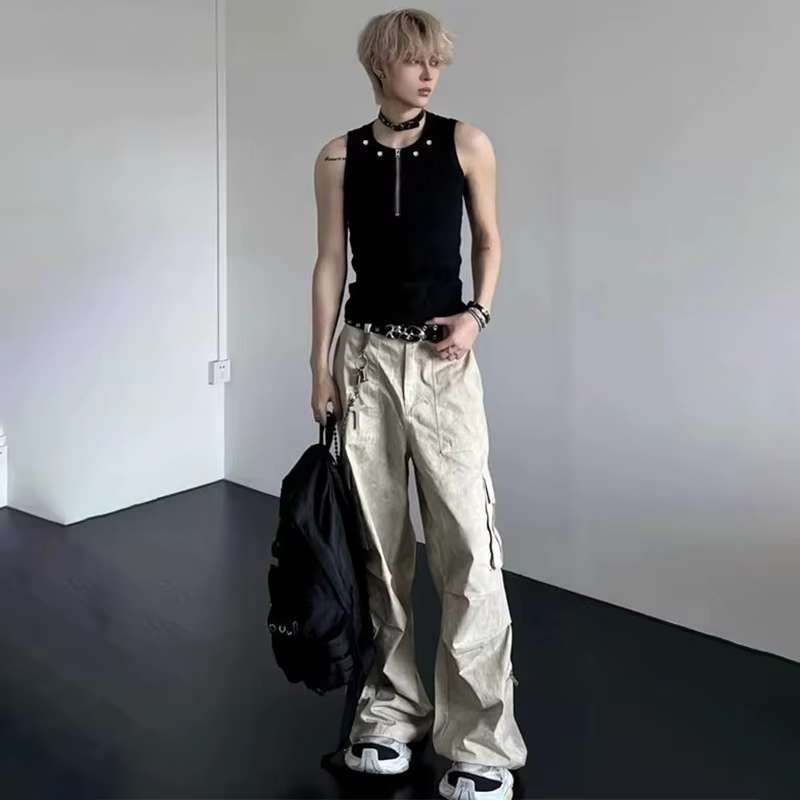 LUZHEN fermeture éclair Rivet métal décorer couleur unie vêtements de rue hommes 2025 été mince sans manches T-shirts à la mode débardeurs JY2794
