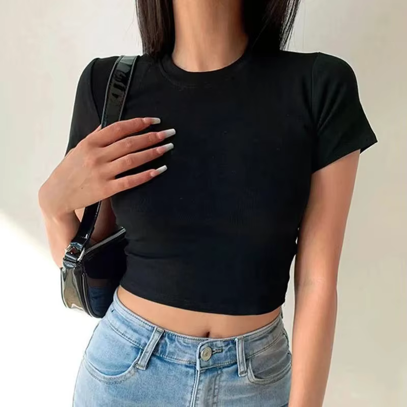 T-Shirt à manches courtes femmes solide Simple décontracté doux tout-Match basique culture hauts t-shirts mode d'été