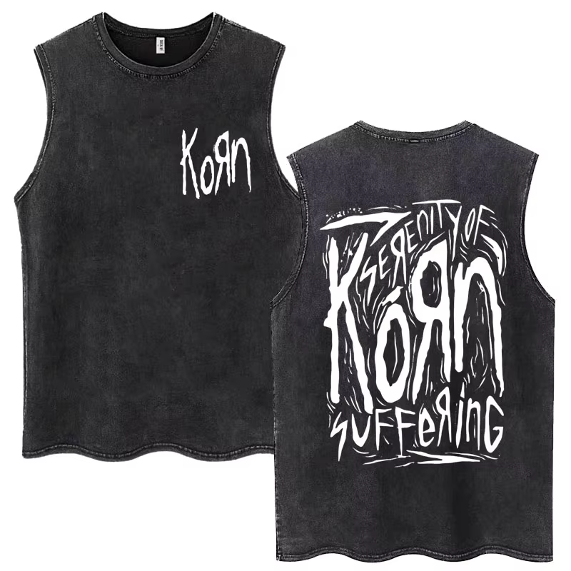 Rock Band Korn Débardeur délavé Hommes Femmes Métal Gothique Harajuku T-Shirts Sans Manches