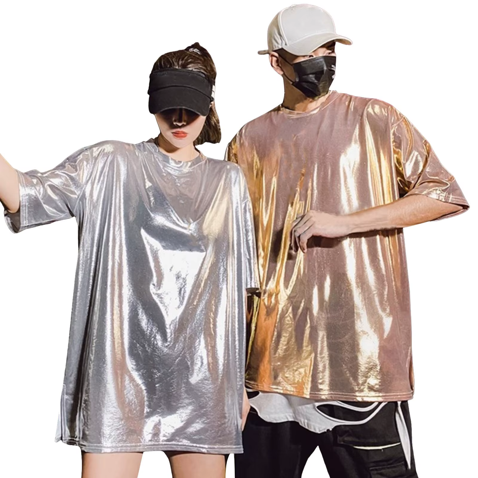 Été hommes brillant t-shirts or à manches courtes col rond T-Shirt