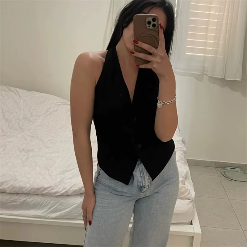 MUJER noir blanc gilet sans manches femmes épaules nues recadrée gilets