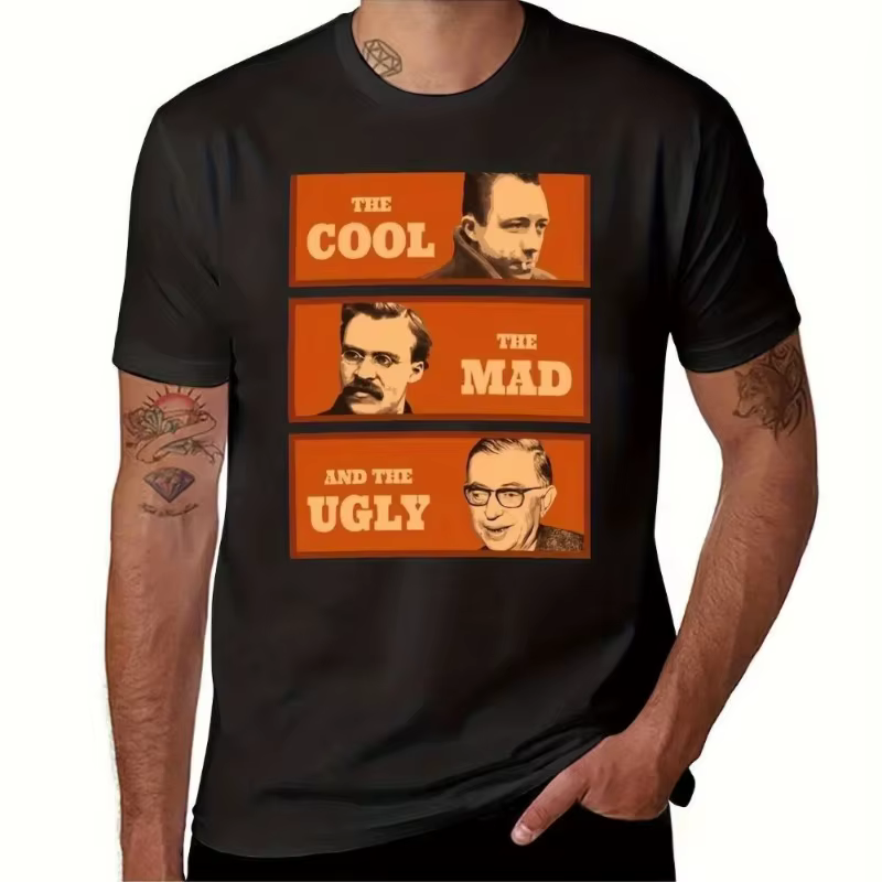 T-shirt Homme Printemps/Été en Tissu Lourd à Motif Camus Nietzsche Sartre