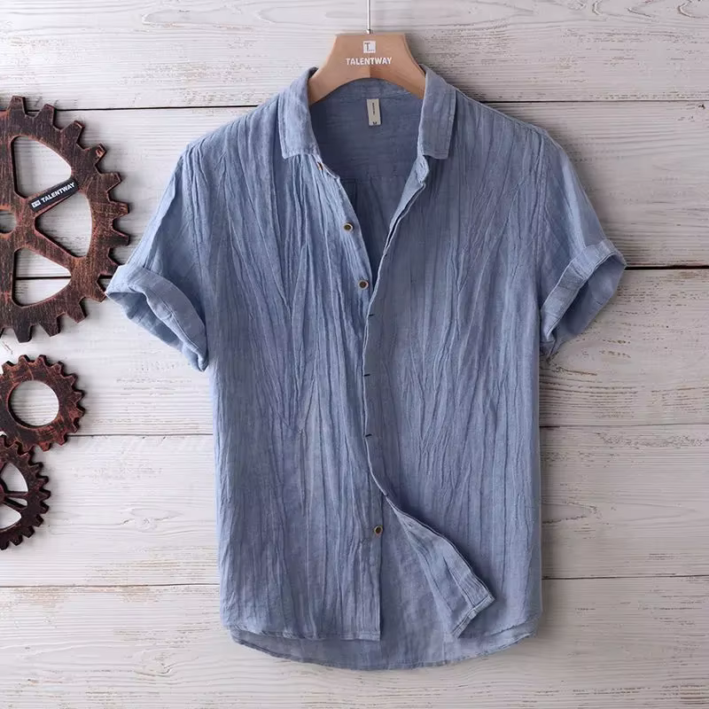 Chemise en lin à manches courtes pour homme