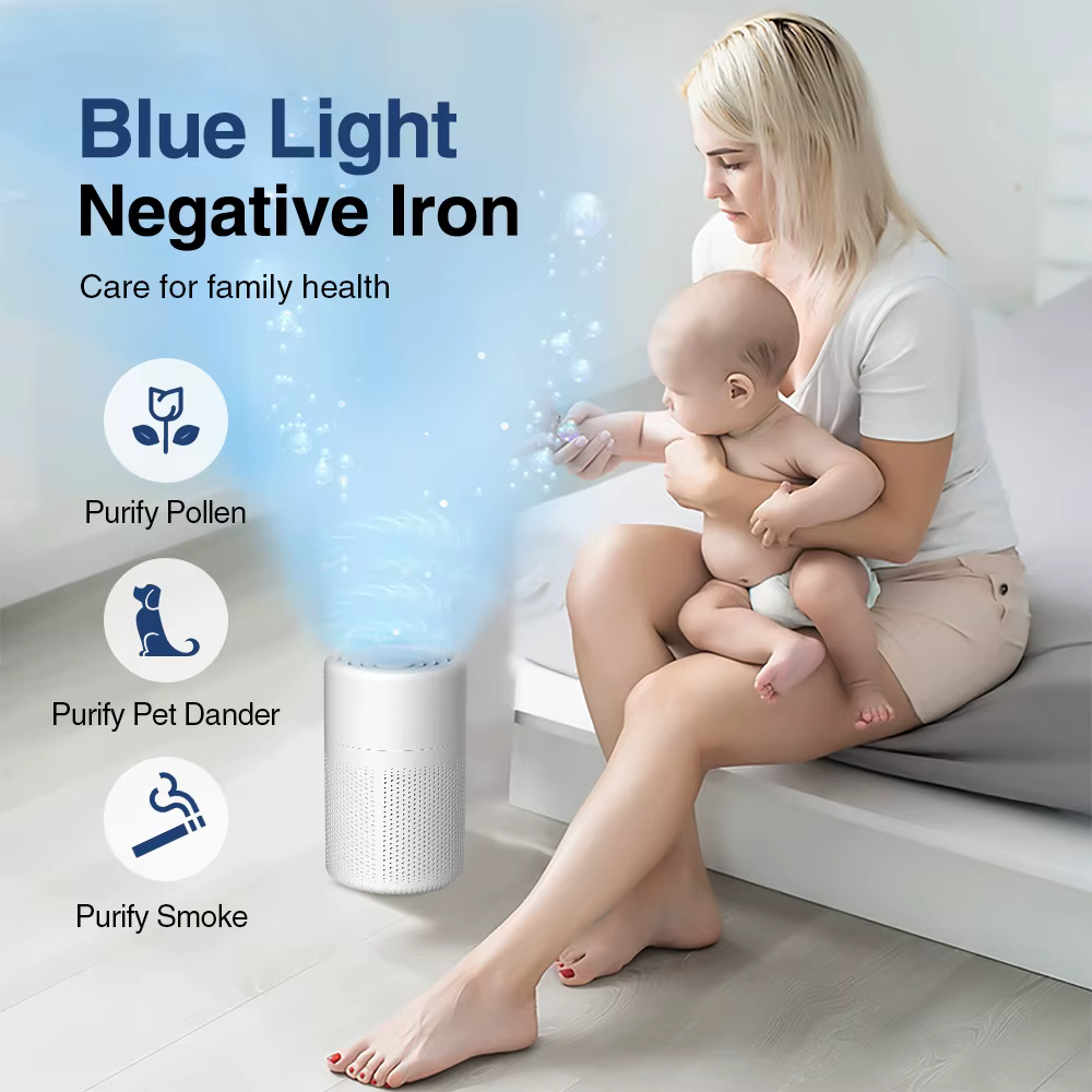 Purificateur d'air avec H13 HEPA + filtre à charbon actif double purification pour 20 ㎡ Chambre lumière bleue pour le