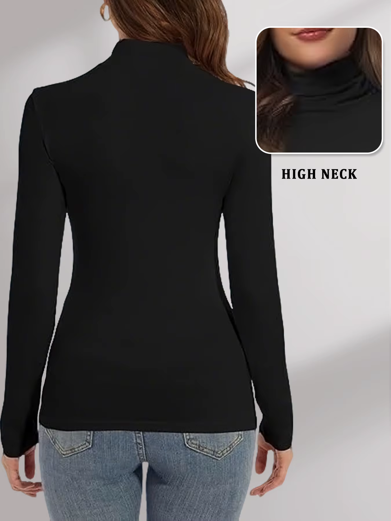 T-shirt à manches longues et col haut pour femme.