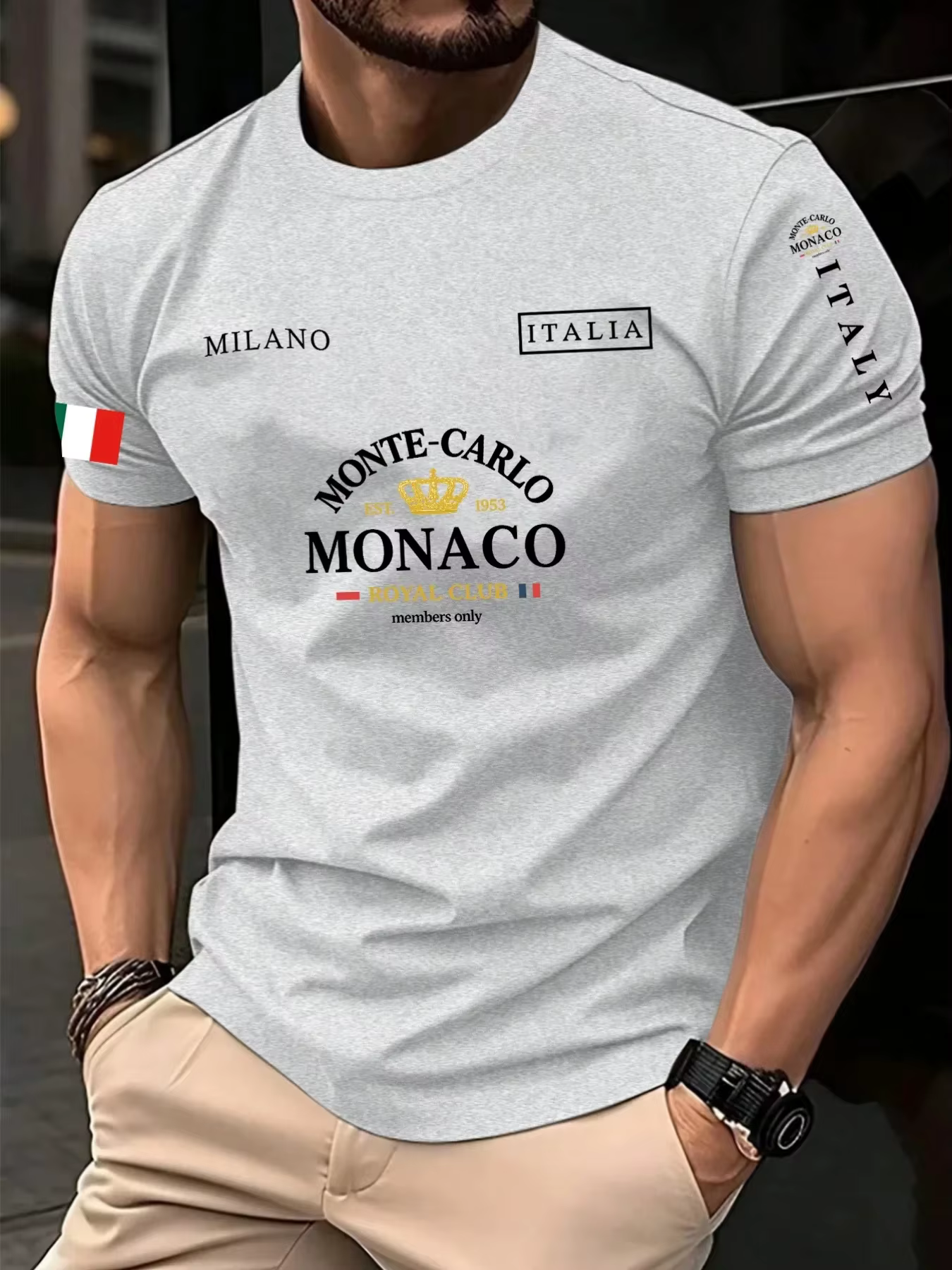 T-shirt unisexe 100 % coton à imprimé drapeau de Monaco
