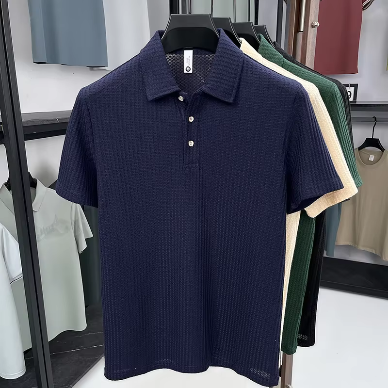 Polo homme à séchage rapide en tissu gaufré nid d'abeille