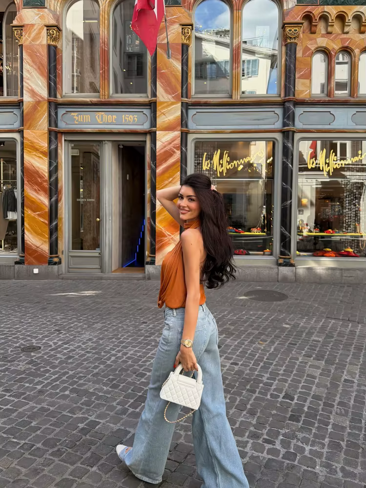 Haut orange sexy à col halter pour femme