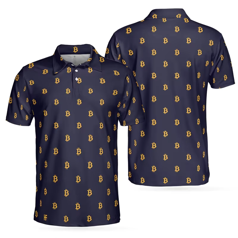 Mode luxe Bitcoin impression 3D polos à manches courtes pour hommes vêtements de haute qualité Golf t-shirts bouton POLO t-shirt hauts