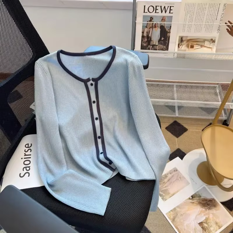Cardigan en tricot chic style tweed pour femme avec bordure contrastante, manches longues fines, grande taille, élégant et polyvalent, pour le quotidien, S-5XL