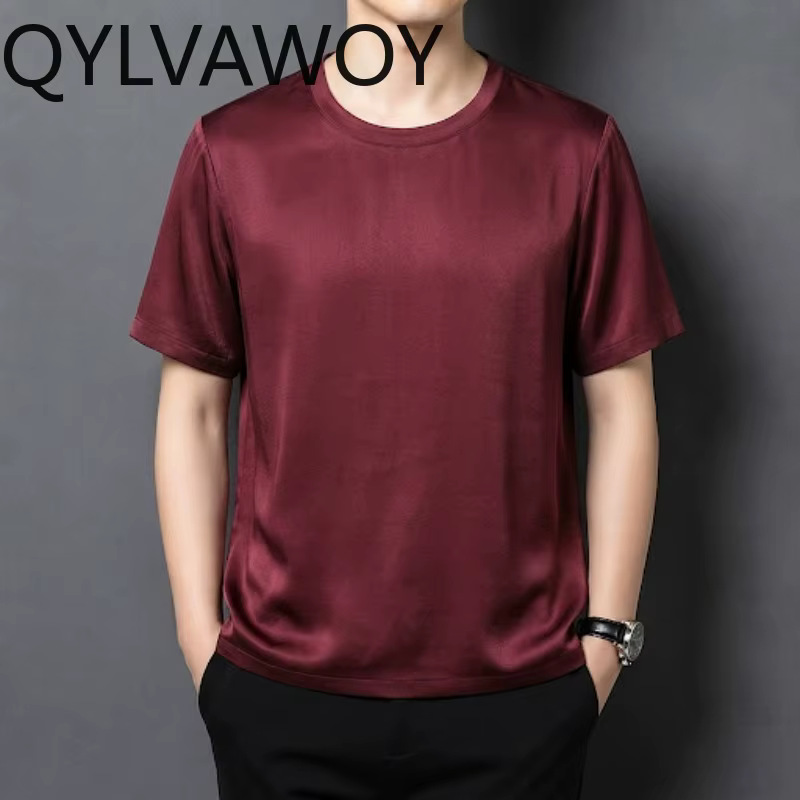 QYLVAWOY T-shirt fin d'été 100% Soie de Mûrier pour Homme