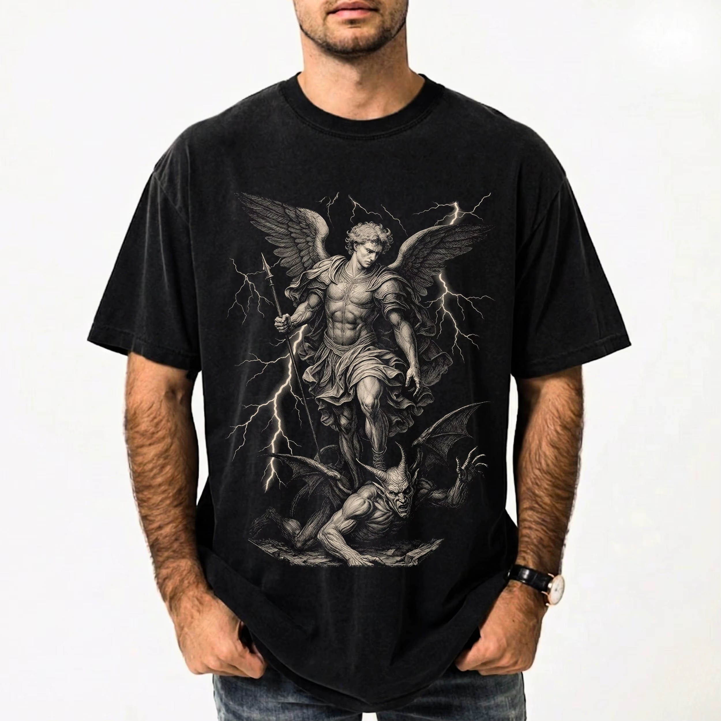 Femmes Saint Michel Arcange T-shirt Vintage Protection Catholique Dévotion Hommes Tee Unisexe