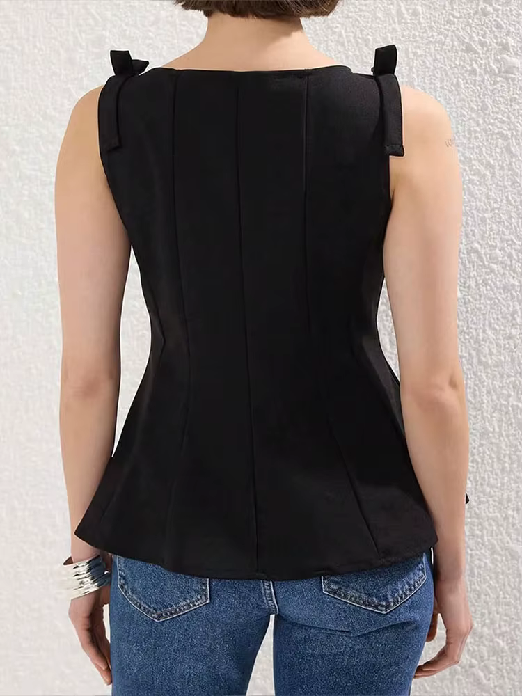 HH femmes élégant solide nœud recadrée hauts mince sans manches épaules nues Sexy dame débardeurs mode décontracté Y2K femme gilet