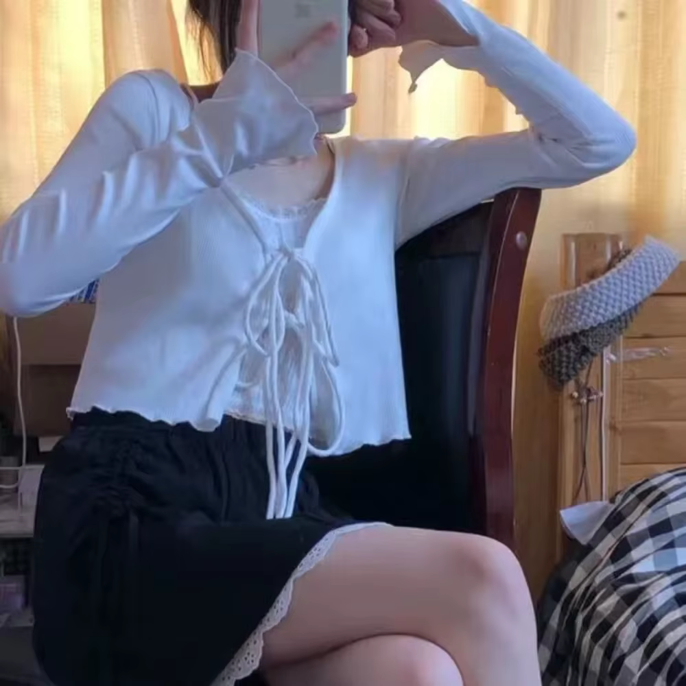 Haut court Kawaii à volants pour femmes