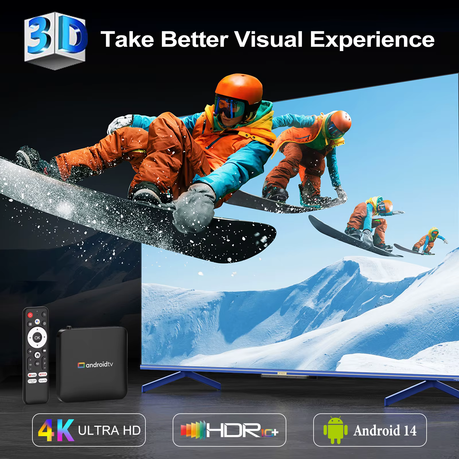 Décodeur TV Android 14 S905L3 H96 MAX 4K avec Wi-Fi 2.4G/5G et télécommande vocale, Lecteur multimédia intelligent pour la maison