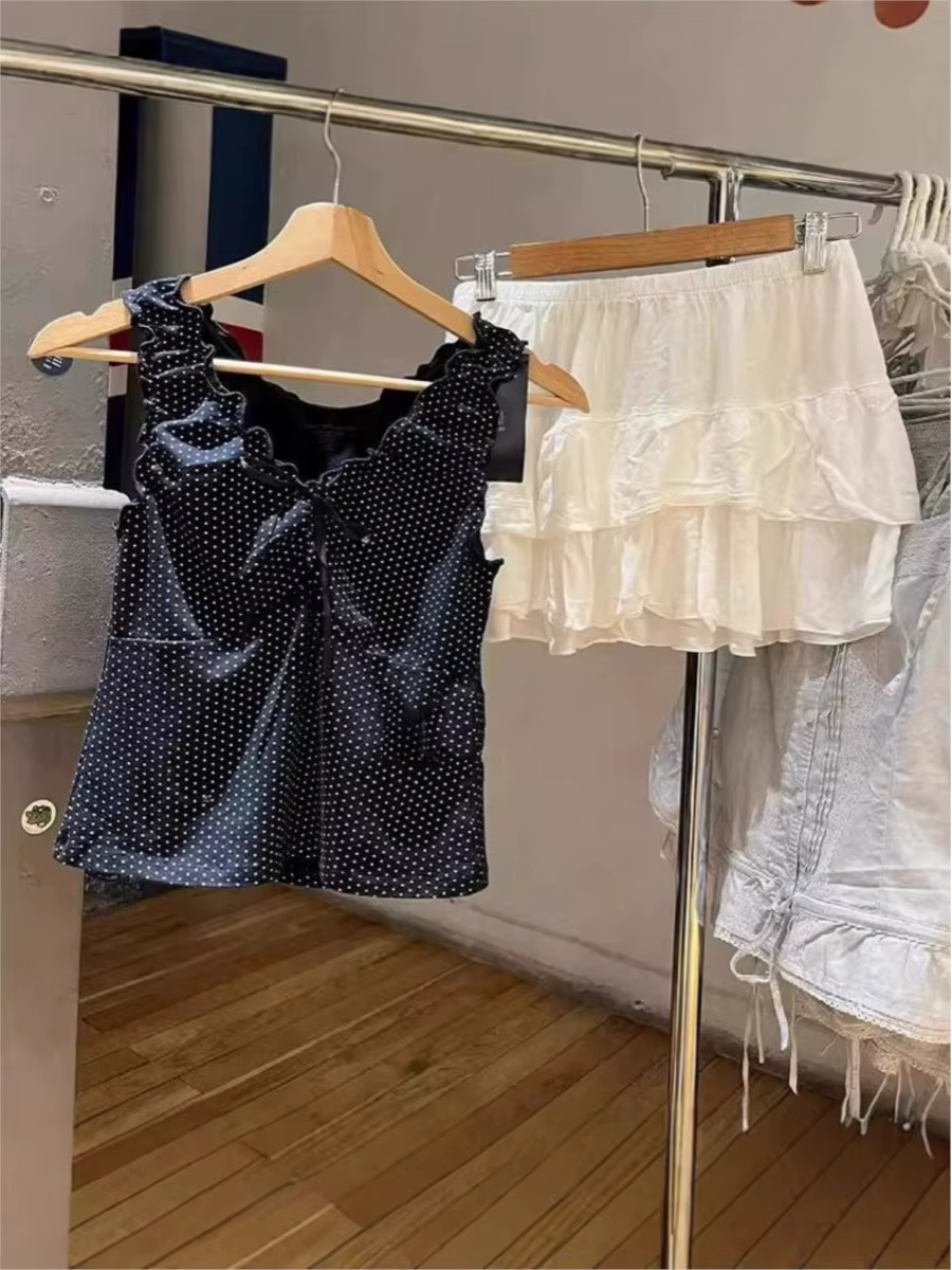 Débardeur Harajuku pliable noir à pois pour femme