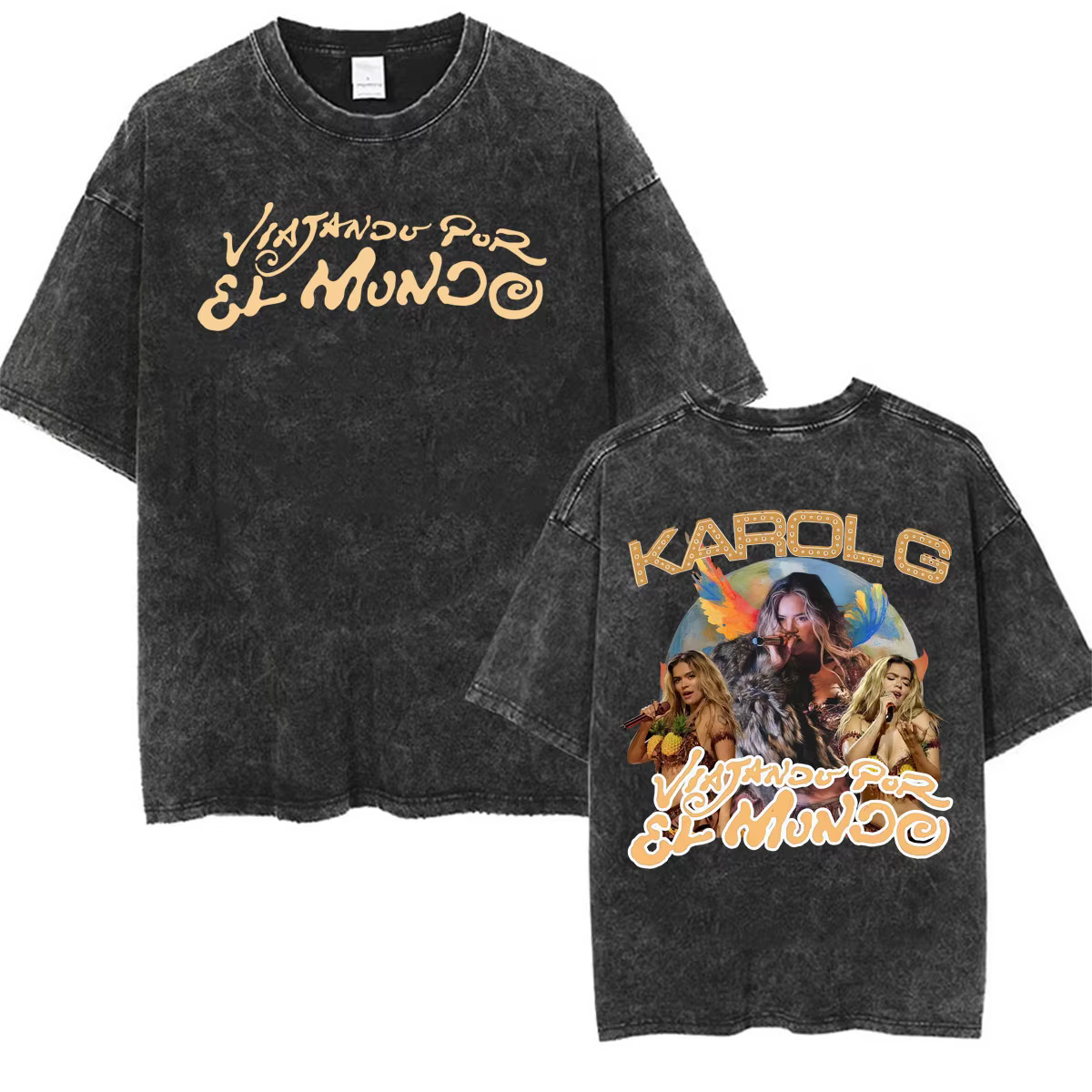 T-shirt Vintage Lavé Karol G Tropicoqueta Tour Nouvel Album 2026 – T-shirts Esthétiques Mode Homme Femme – Hauts d'Été en Coton