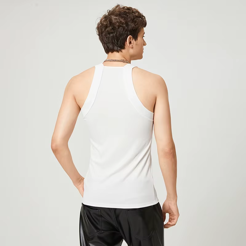 Top d'été à col carré en fibre pour hommes