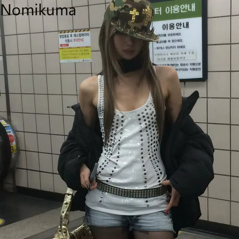 Punk hauts vêtements pour femmes débardeurs d'été Harajuku Y2k haut sans manches paillettes Camisole