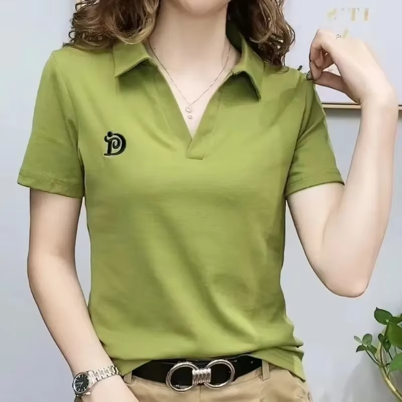 T-shirts graphique broderie femmes Polo plaine mince pulls en tendance 2025 jeune femme t-shirt vêtements élégants coréen été