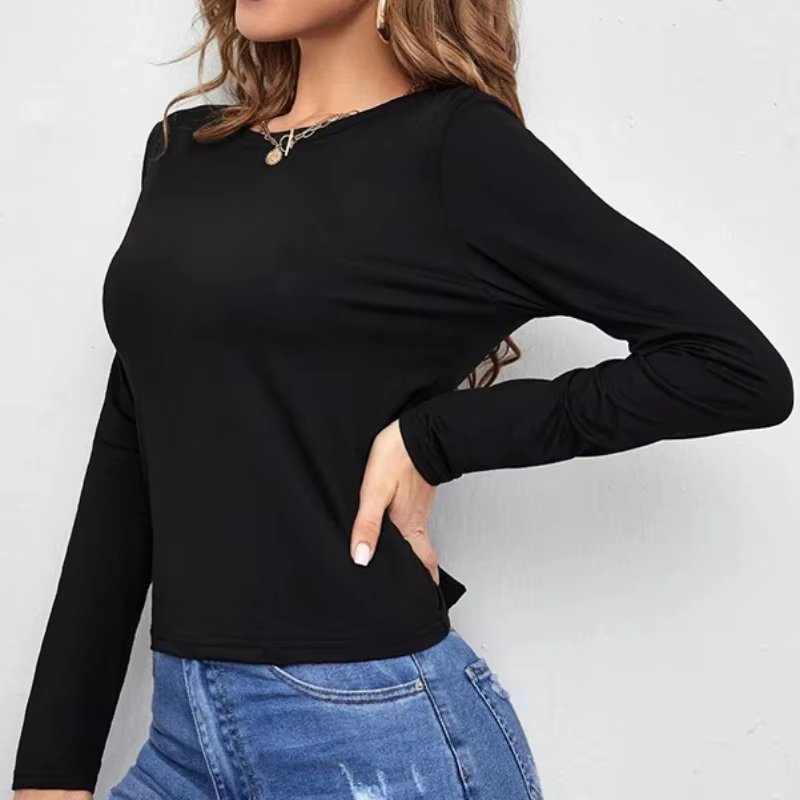 Sexy dos ouvert dos nu à lacets t-shirt femmes manches longues chemise de fond dames