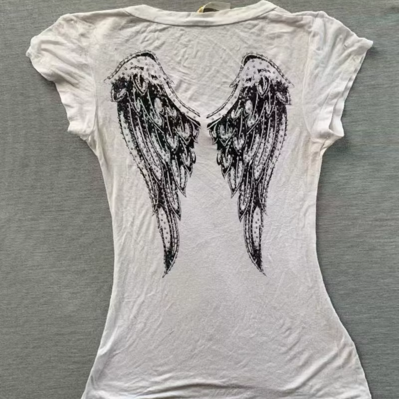 Américain rétro sous-culture croix impression T-shirts Harajuku mince à manches courtes t-shirt Punk haute rue Hottie