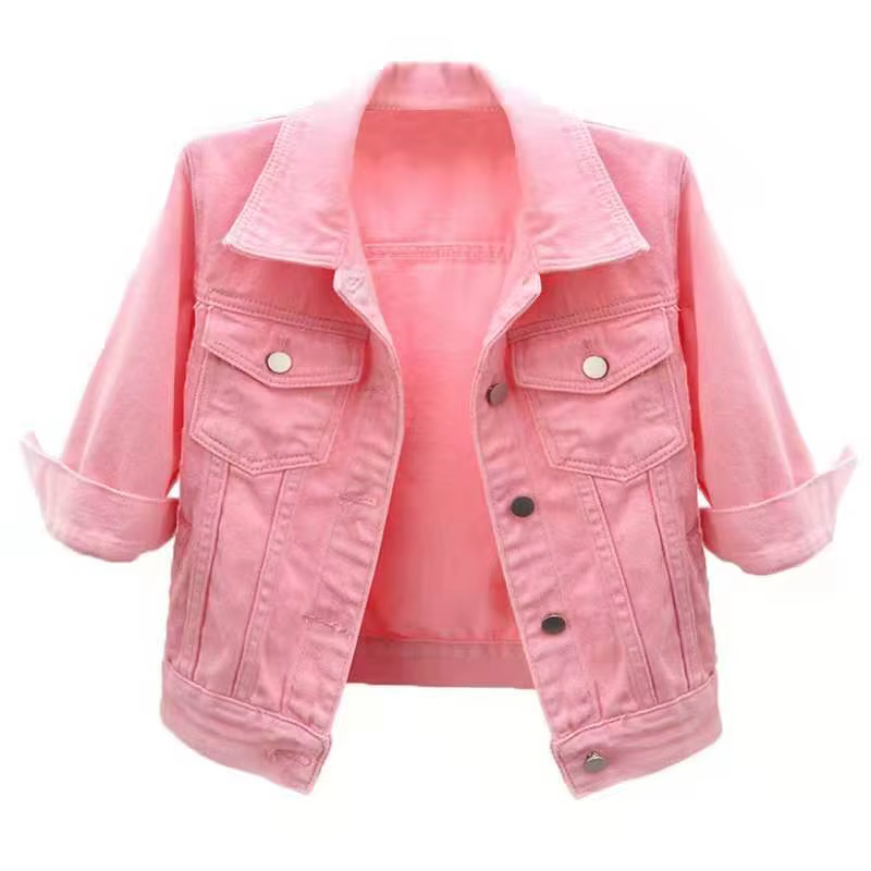 Femmes Denim veste printemps automne manteau court rose Jean vestes décontracté hauts violet jaune