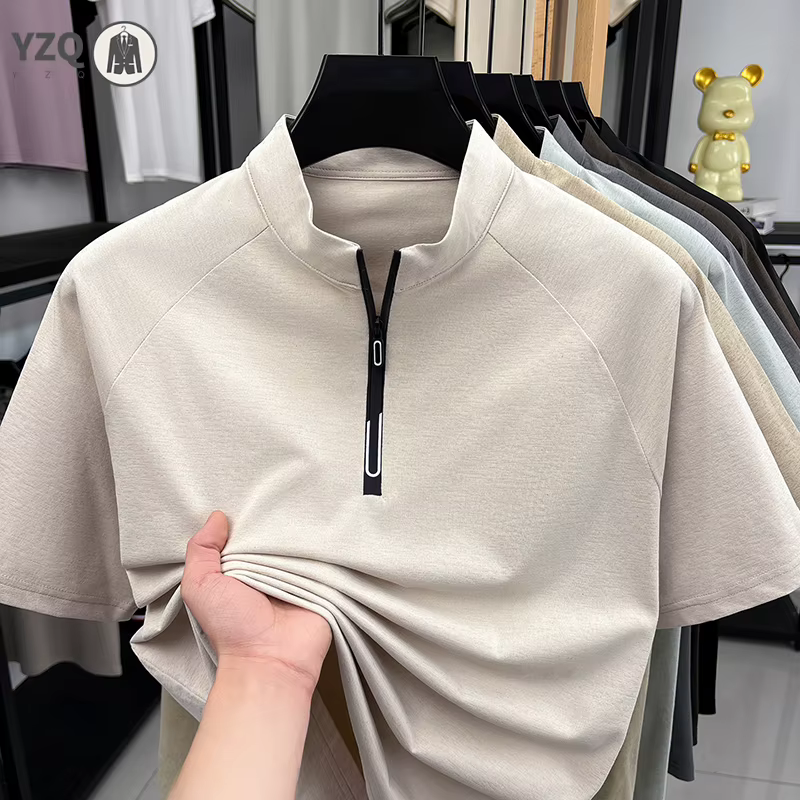 T-shirt Homme 2026 Tendance à Col Zippé – Design Minimaliste avec Fermeture Éclair – Style Décontracté pour le Quotidien et les Activités de Plein Air