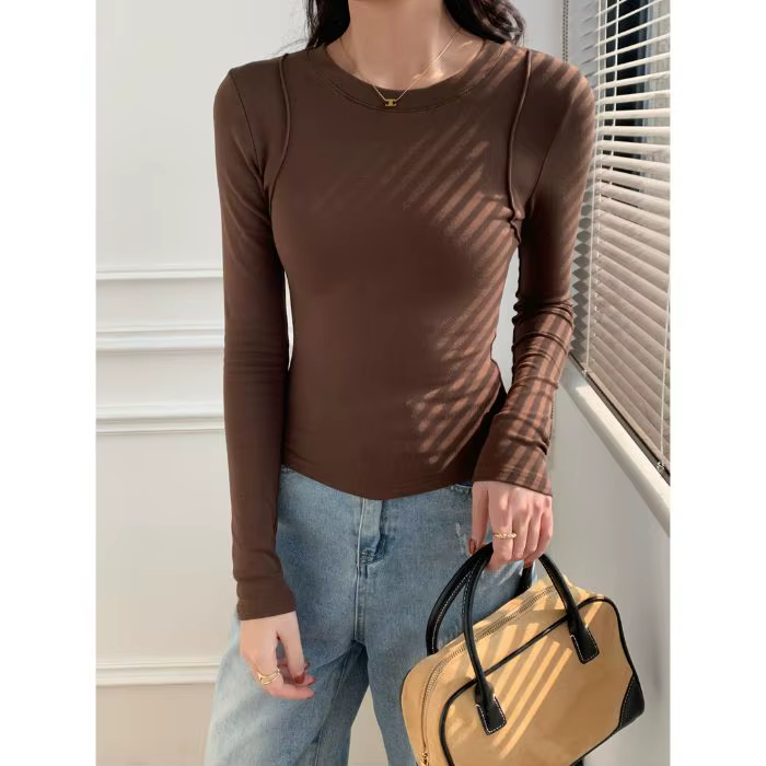 T-shirt à manches longues et col rond pour femme