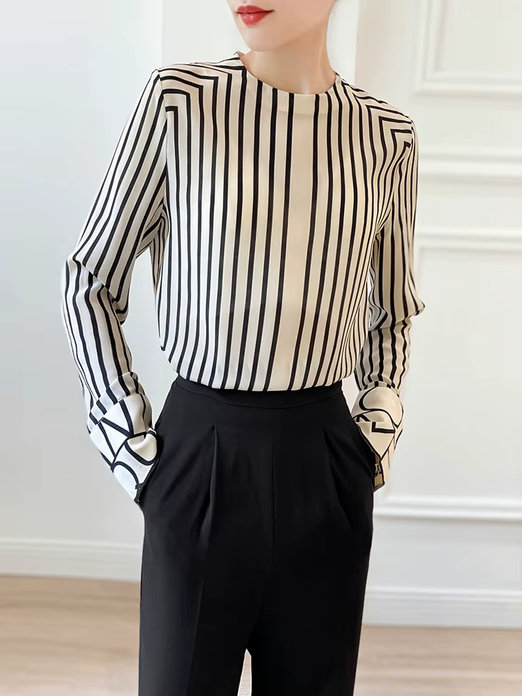 Mode luxe dames chemise France style femme impression blouse à manches longues hauts blusa mujer