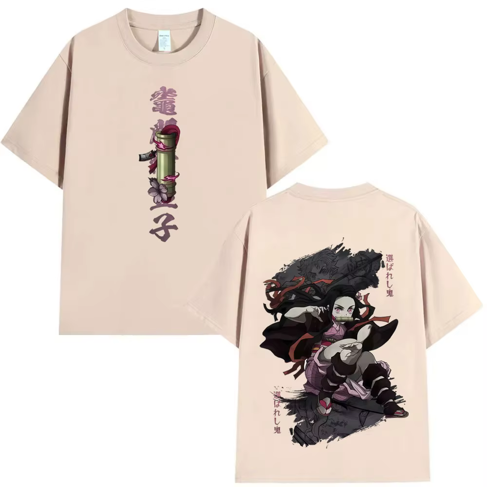 T-shirt Anime Demon Slayer Nezuko Kamado Été 2026 Unisexe Oversize Streetwear Coton Décontracté pour Hommes Femmes Fans