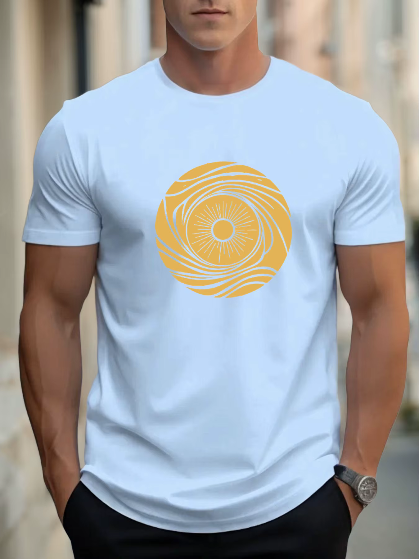 T-shirt pour hommes sun vortex 100 % coton impression graphique été