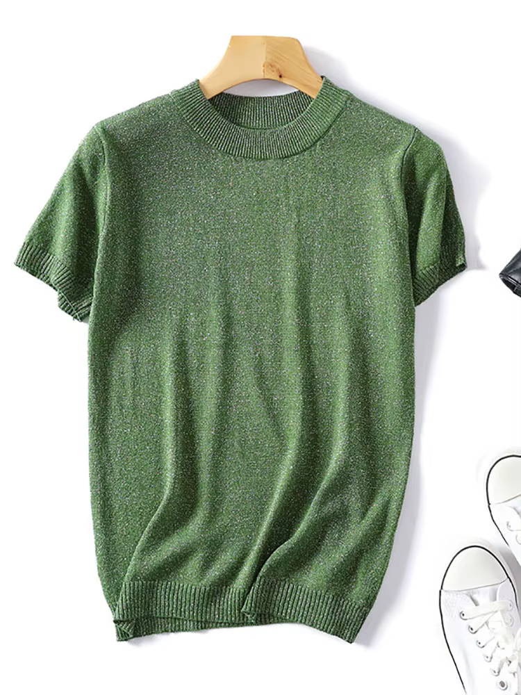 Pull en maille Lurex brillant 2026 Printemps-Été à col rond