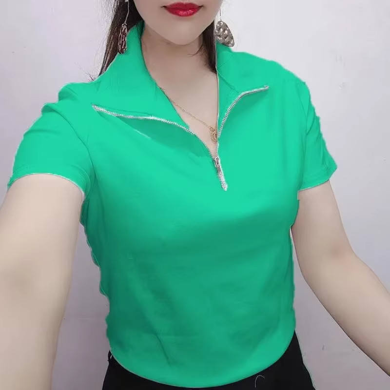 Chemise à col polo pour femme uni Slim 100 ℅ Coton rouge